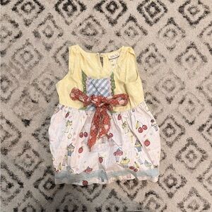 Matilda Jane Yellow and White Kids Dress with Red Accents